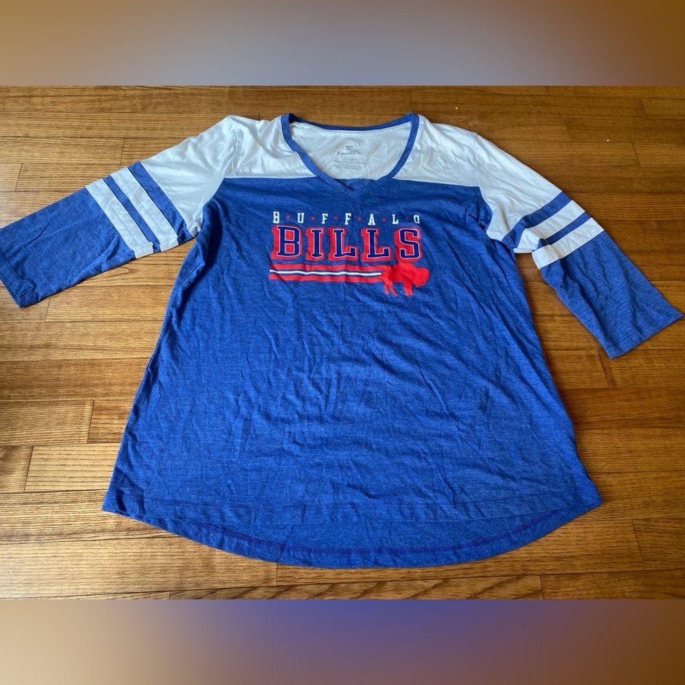Fanatics NFL Buffalo Bills Blue White womens size XL 3/4 Sleeve Tee EUC